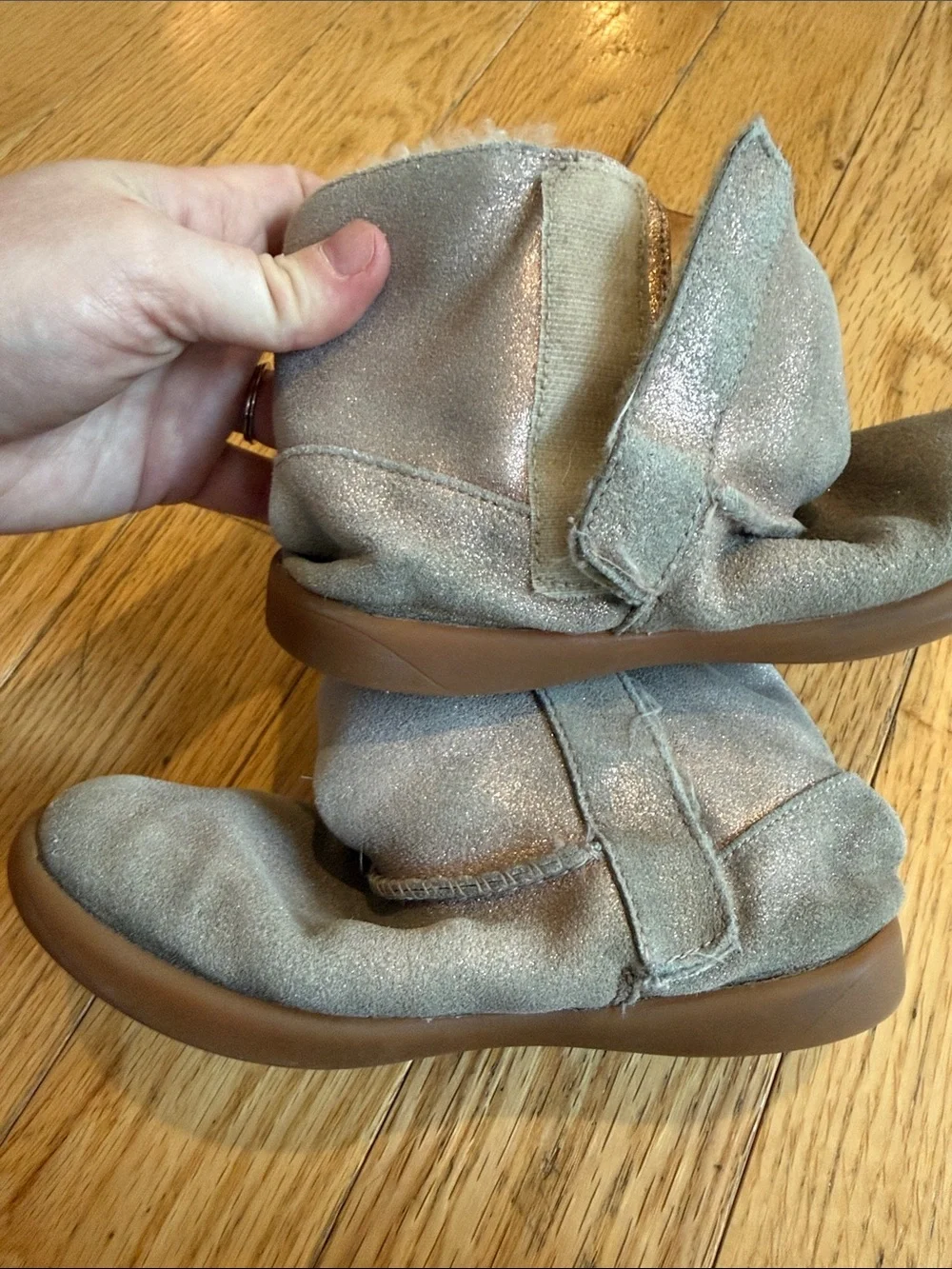 UGG Kids Metallic Silver Sheepskin Slip-On Boots